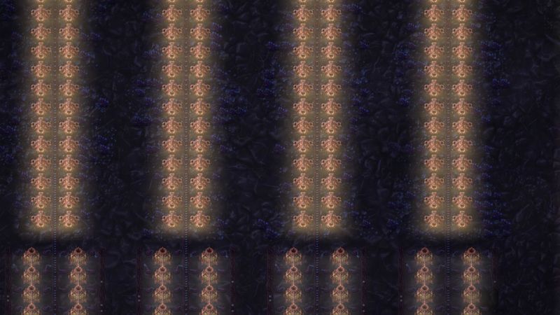 Long production lines of organs glowing amber in the dark.